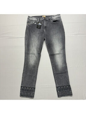 Driftwood Women Jackie Classic III Embroidered Cuff Grey Jeans Size 31 32x27.5